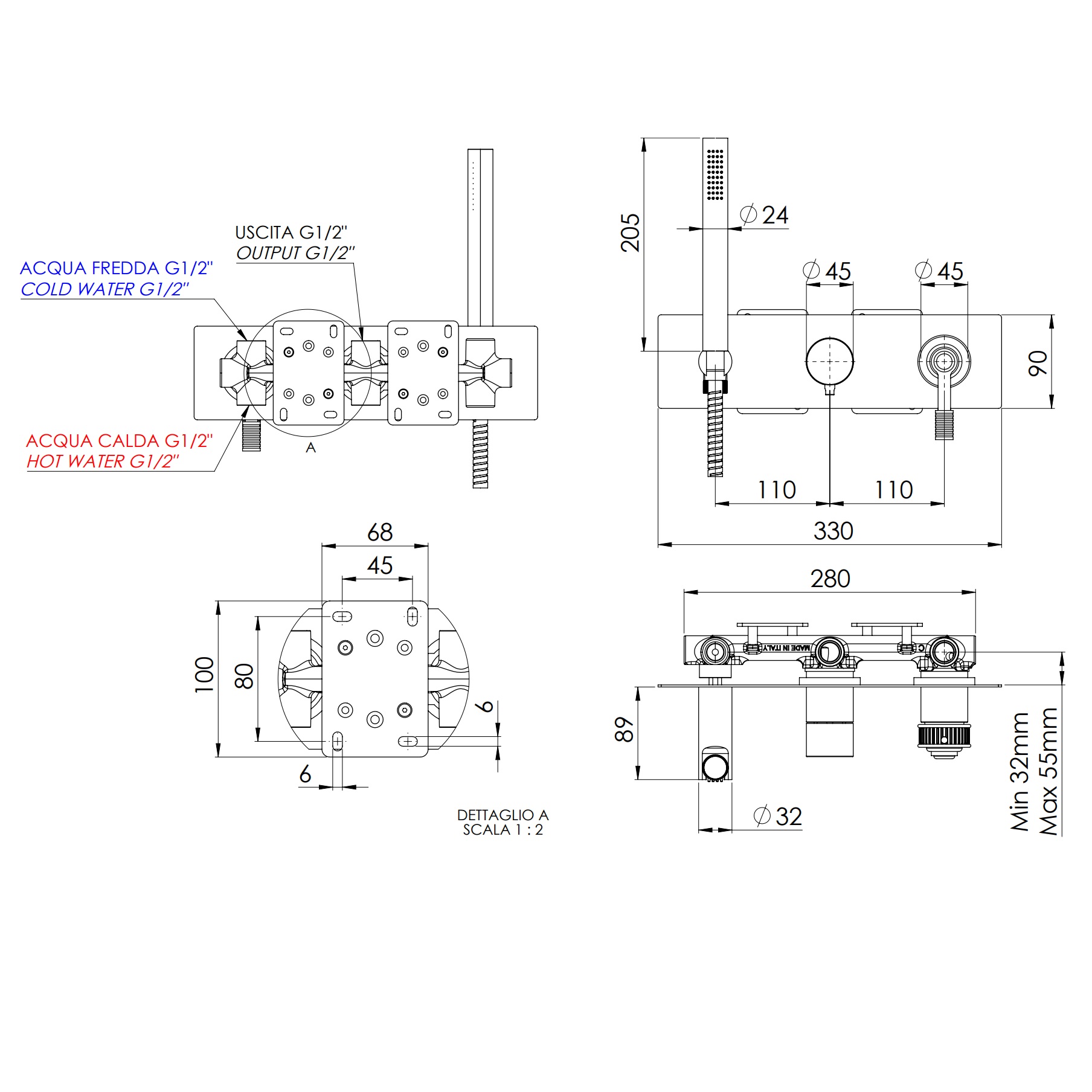Смеситель для душа скрытого монтажа Remer Atelier AL97D3BG (золото брашированное)
