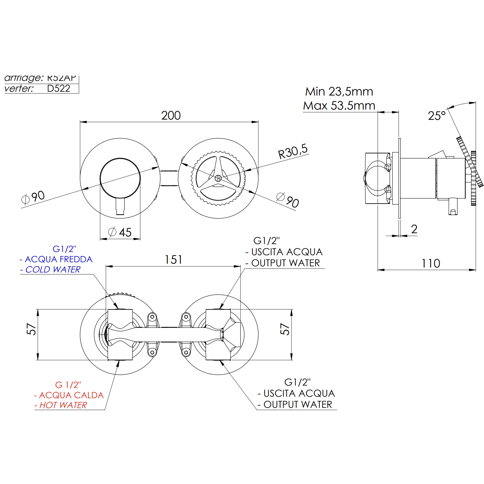 Смеситель для душа скрытого монтажа Remer Chrono CH92ZPRP (медь брашированная)