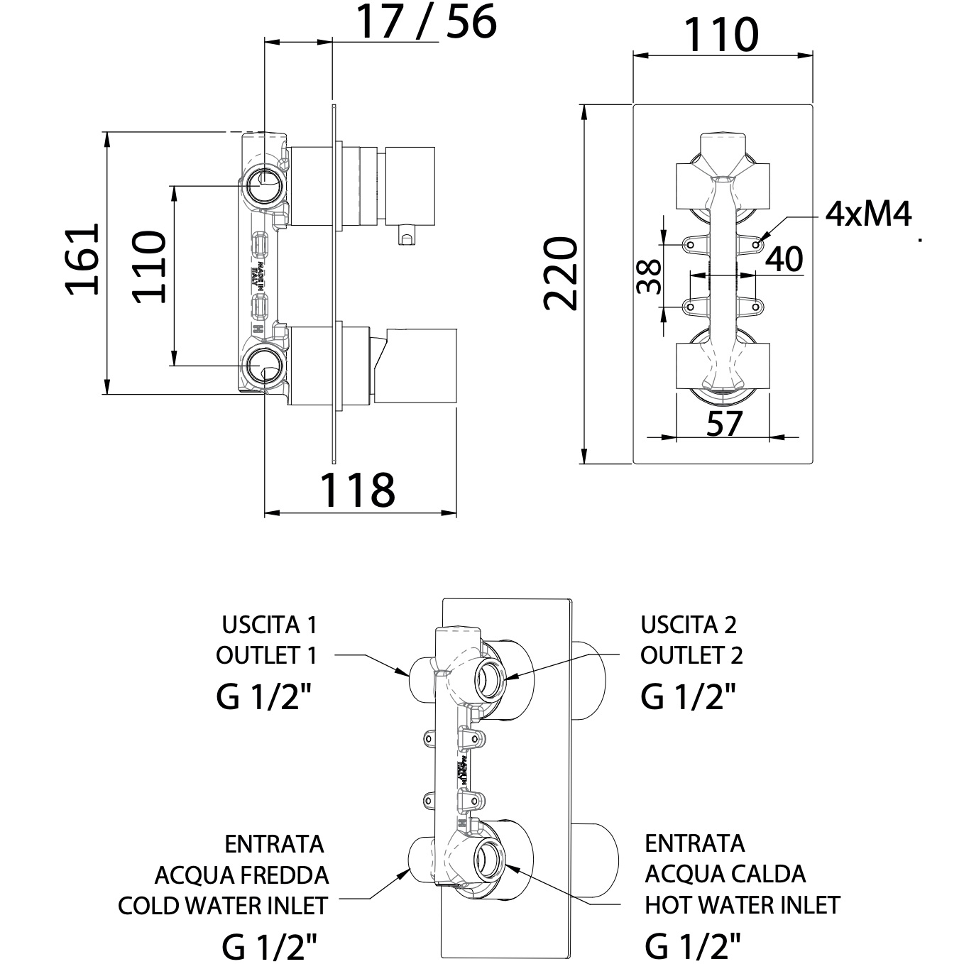 Смеситель для душа скрытого монтажа Remer Edge EG592NP (никель брашированный)