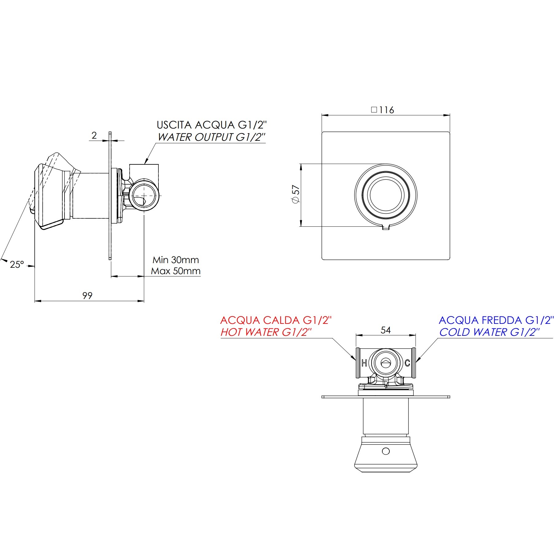 Смеситель для душа скрытого монтажа Remer Element ET30QRP (медь брашированная)