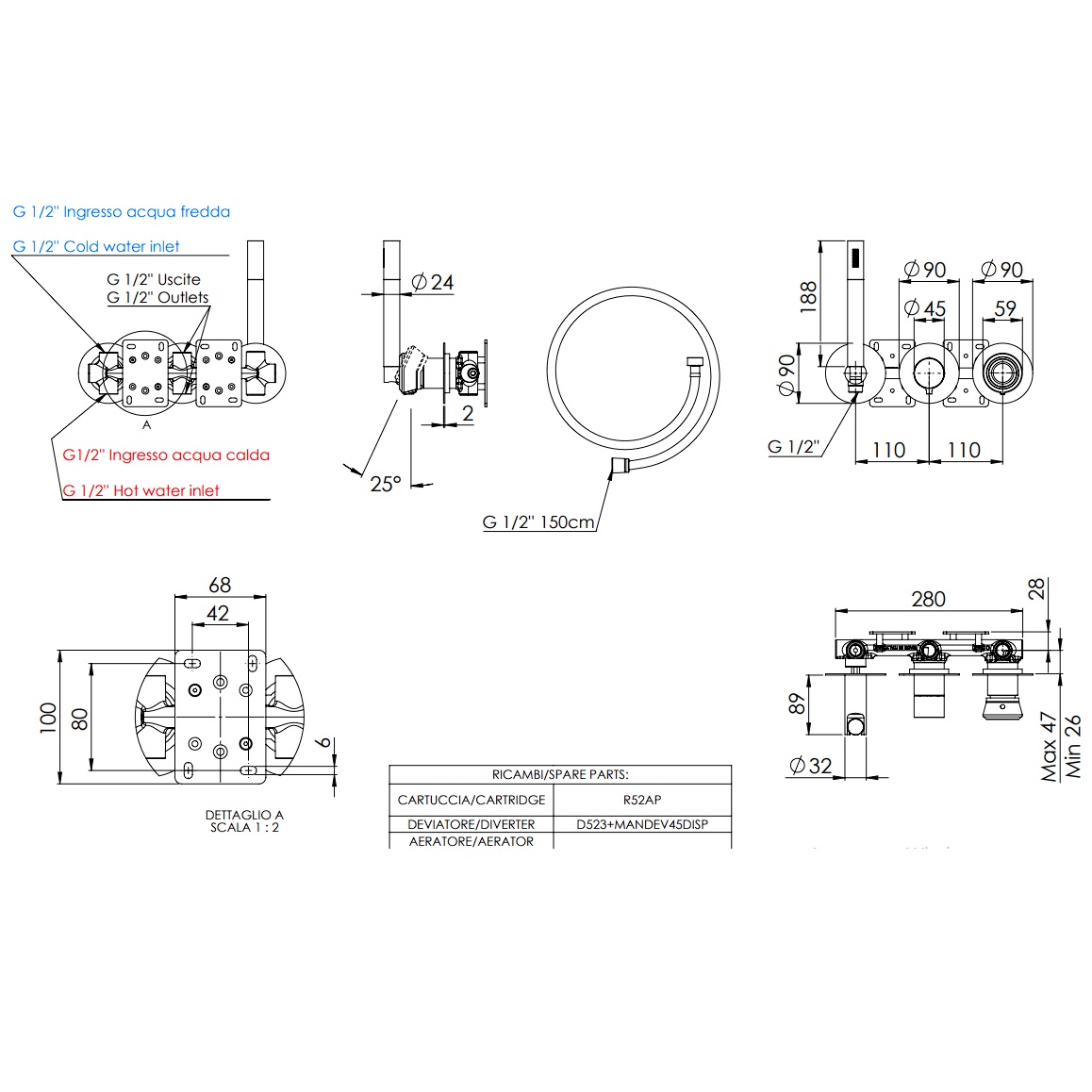 Смеситель для душа скрытого монтажа Remer Element ET97D3PRP (медь брашированная)