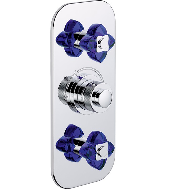 Смеситель для душа скрытого монтажа THG Petale de cristal bleu U6B-A02-5400BE (хром, синий хрусталь), с термостатом, на 2 источника