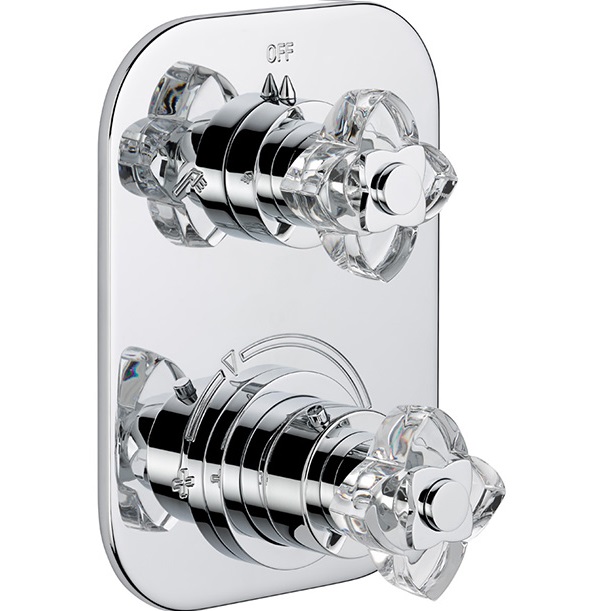Смеситель для душа скрытого монтажа THG Petale de cristal clair U6A-A02-5500BE (хром, прозрачный хрусталь), с термостатом, на 2 источника