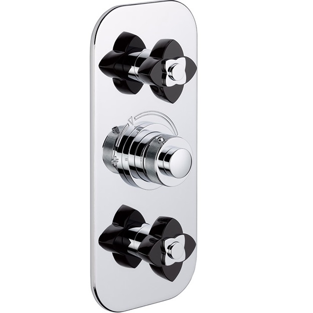Смеситель для душа скрытого монтажа THG Petale de Cristal noir U6D-A02-5400BE (хром, черный хрусталь), с термостатом, на 2 источника