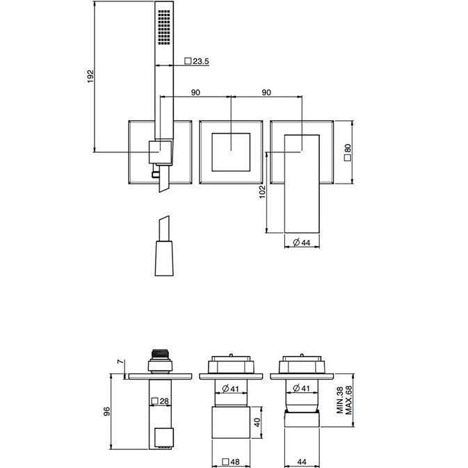 Смеситель для душа встраиваемый Fima Carlo Frattini Zeta F3989WX8NS (черный матовый)