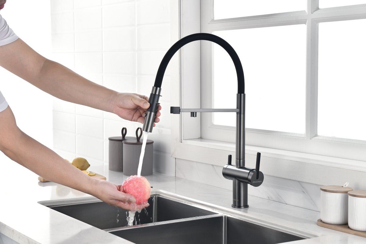 Смеситель для кухни Paulmark Gravity Gr213188-B (беретта), с краном для питьевой воды