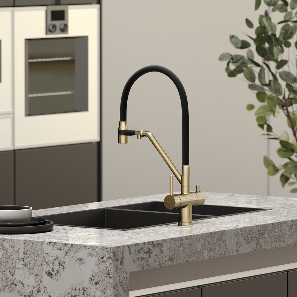 Смеситель для кухни Sancos Дора (Dora) SC4003BG (брашированное золото), с гибким изливом, с подключением к фильтру