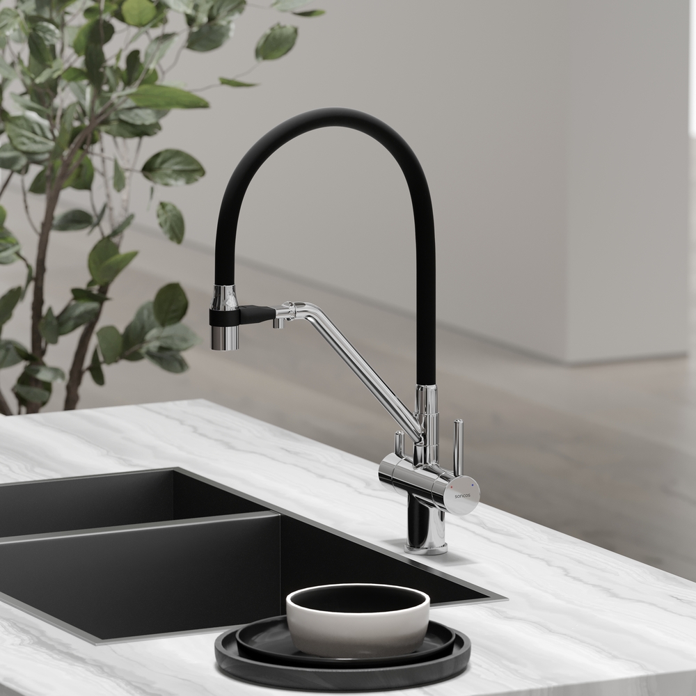 Смеситель для кухни Sancos Дора (Dora) SC4003CH (хром), с гибким изливом, с подключением к фильтру