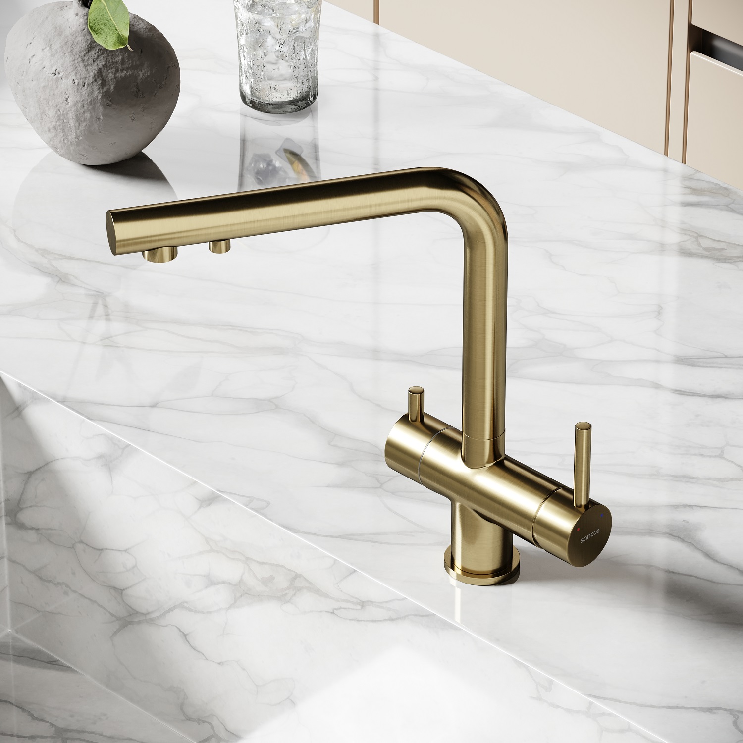 Смеситель для кухни Sancos Фостер (Foster) SC4014BG (брашированное золото), с подключением к фильтру