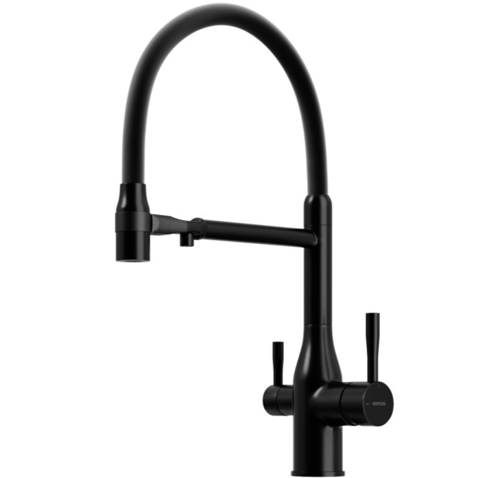 Смеситель для кухни Sancos Garda / Гарда SC4009MB (черный матовый), с гибким изливом с подключением к фильтру