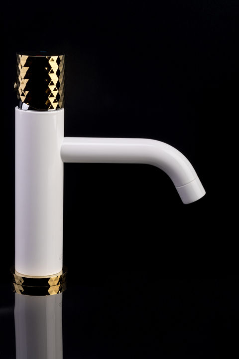 Смеситель для раковины Boheme Stick Diamond 121-WG (золотой, белый матовый), без донного клапана