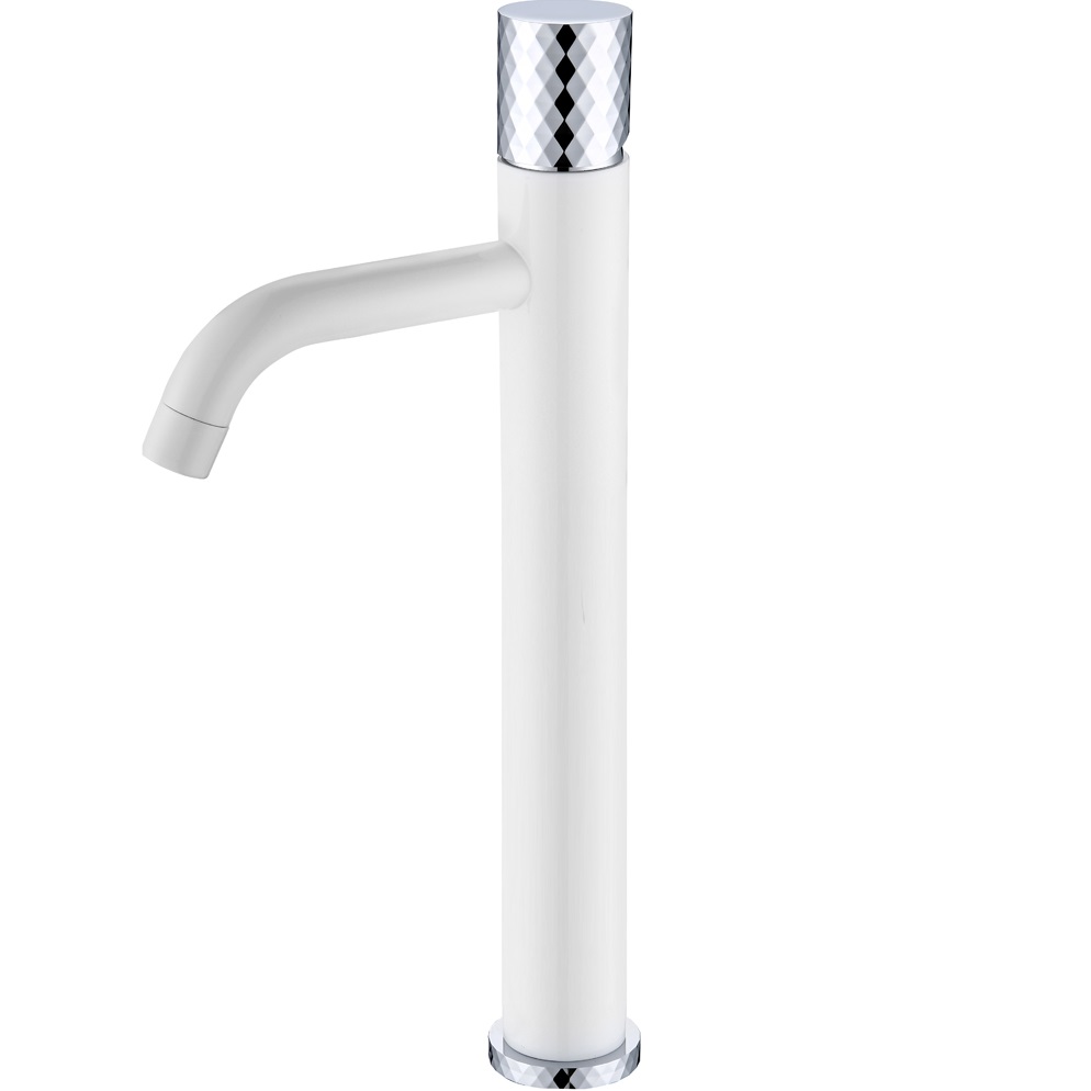 Смеситель для раковины Boheme Stick Diamond 122-WCR (хром, белый матовый), без донного клапана