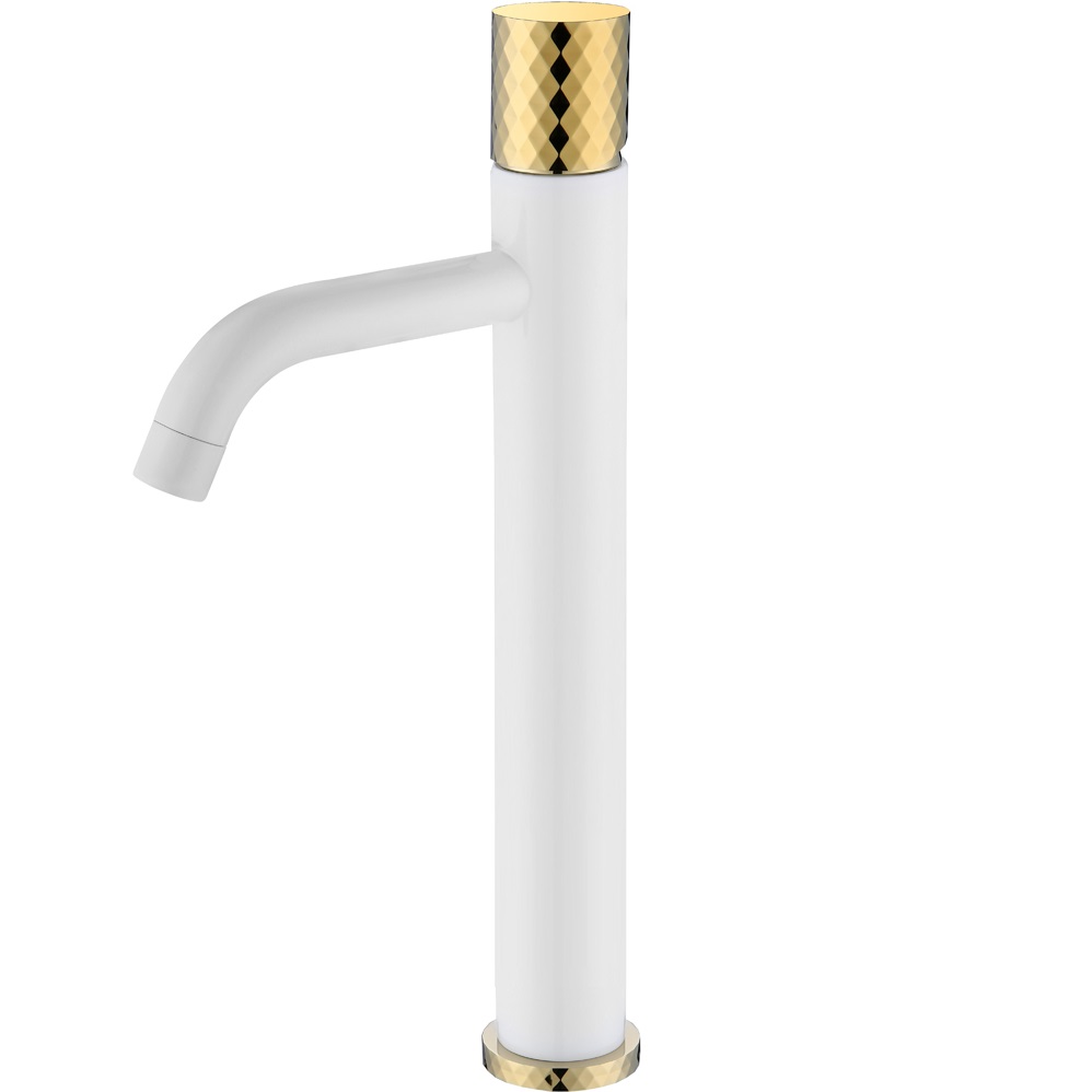 Смеситель для раковины Boheme Stick Diamond 122-WG (золотой, белый матовый), без донного клапана