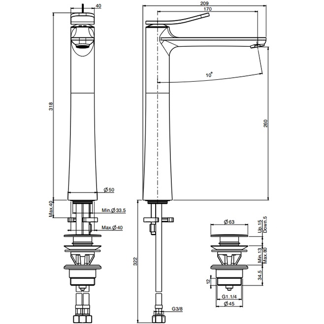 Смеситель для раковины Fima Carlo Frattini Flo F3801/HNS.1 (черный матовый), с донным клапаном