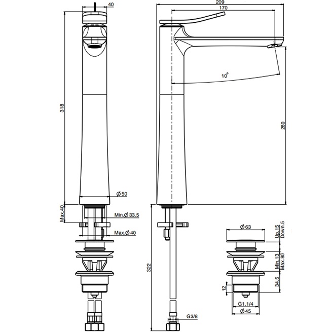 Смеситель для раковины Fima Carlo Frattini Flo F3801/HOR (золотой), с донным клапаном