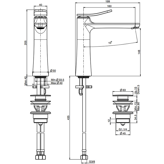 Смеситель для раковины Fima Carlo Frattini Flo F3801LCR (хром), с донным клапаном