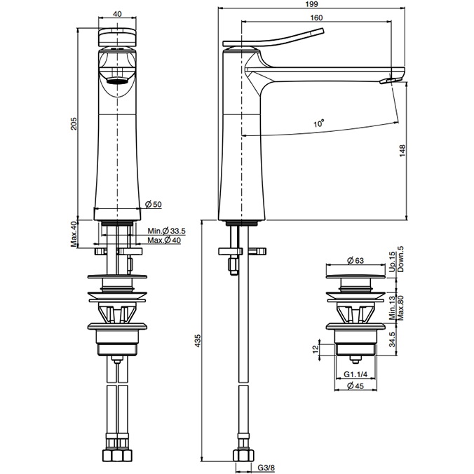 Смеситель для раковины Fima Carlo Frattini Flo F3801LOR.1 (золотой), с донным клапаном