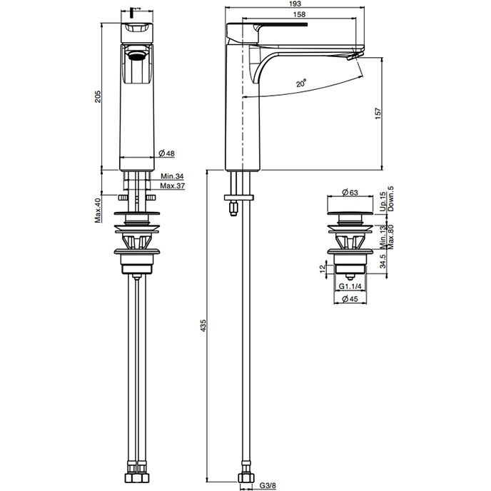 Смеситель для раковины Fima Carlo Frattini Mast F3131LCR.1.ES (хром), с донным клапаном