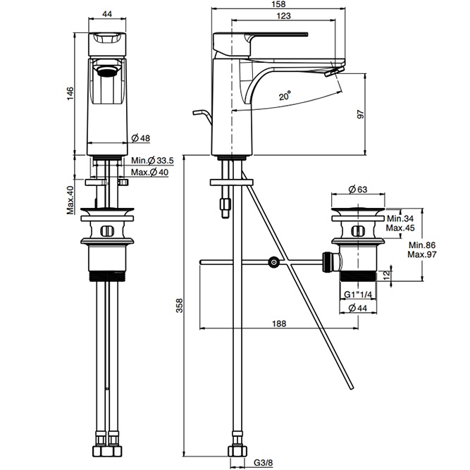 Смеситель для раковины Fima Carlo Frattini Mast F3131NS (черный матовый), с донным клапаном