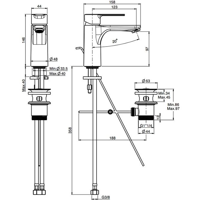 Смеситель для раковины Fima Carlo Frattini Mast F3131OR.1.ES (золотой), с донным клапаном