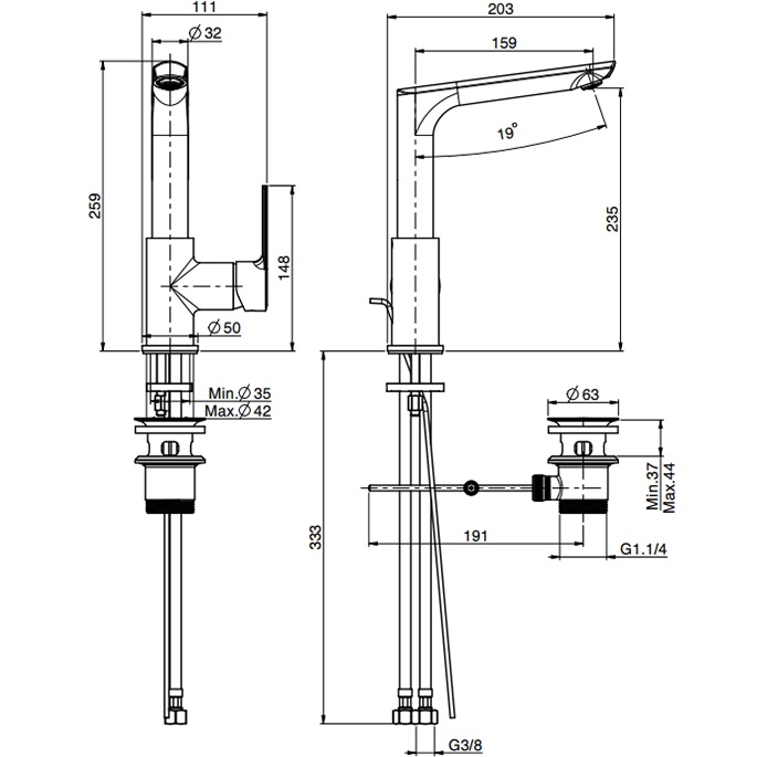 Смеситель для раковины Fima Carlo Frattini Mast F3151FNS (черный матовый), с донным клапаном