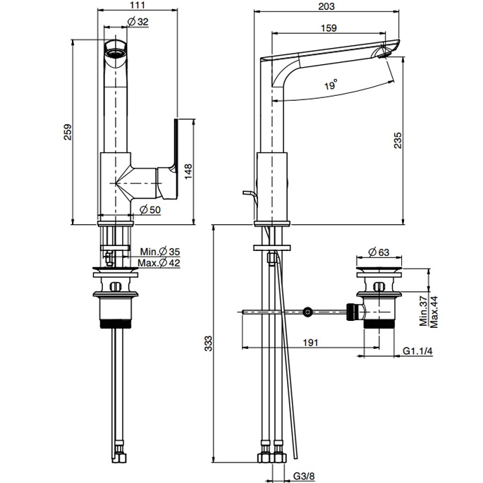 Смеситель для раковины Fima Carlo Frattini Mast F3151FOR.1.ES (золотой), с донным клапаном