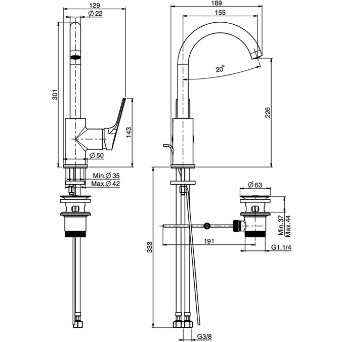 Смеситель для раковины Fima Carlo Frattini Serie 4 F3781WCR.1.ES (хром), с донным клапаном