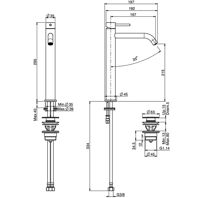 Смеситель для раковины Fima Carlo Frattini Spillo Tech F3031T/HXSXNS (черный матовый), с донным клапаном