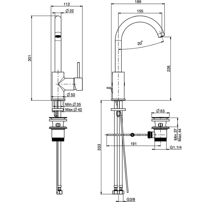 Смеситель для раковины Fima Carlo Frattini Spillo Up F3041OR.1 (золотой), с донным клапаном
