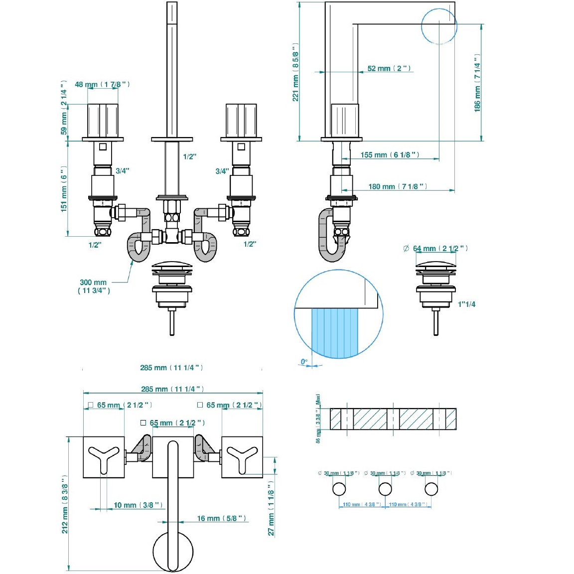 Смеситель для раковины ICON-X metal U7G-A02-151 (хром), с донным клапаном