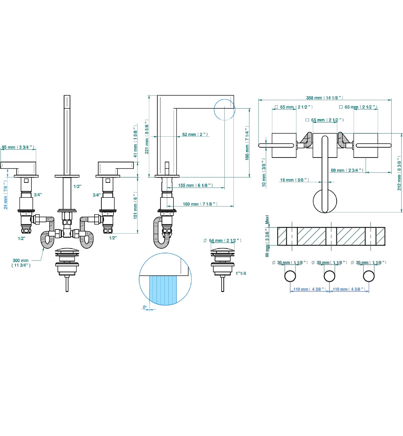 Смеситель для раковины ICON-X metal U7H-A02-151 (хром), с донным клапаном
