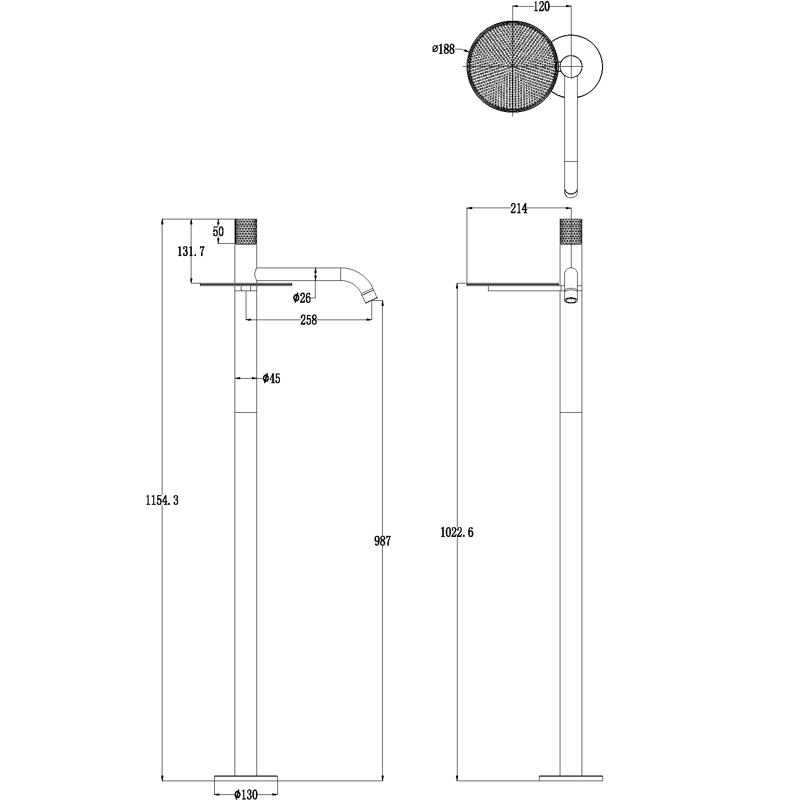 Смеситель для раковины напольный Boheme Stick Touch 120-BB.2 (черный матовый), с полкой