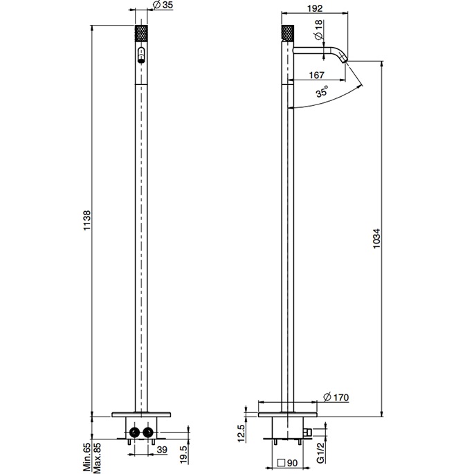 Смеситель для раковины напольный Fima Carlo Frattini Spillo Tech F3031T/PNXNS (черный матовый)