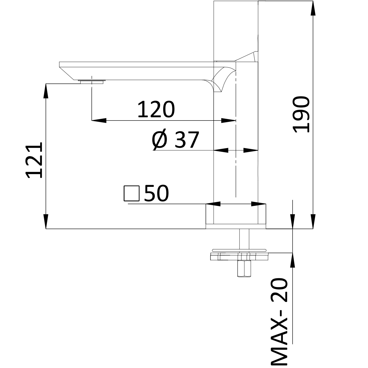 Смеситель для раковины Remer Edge EG512XV (сталь), без донного клапана