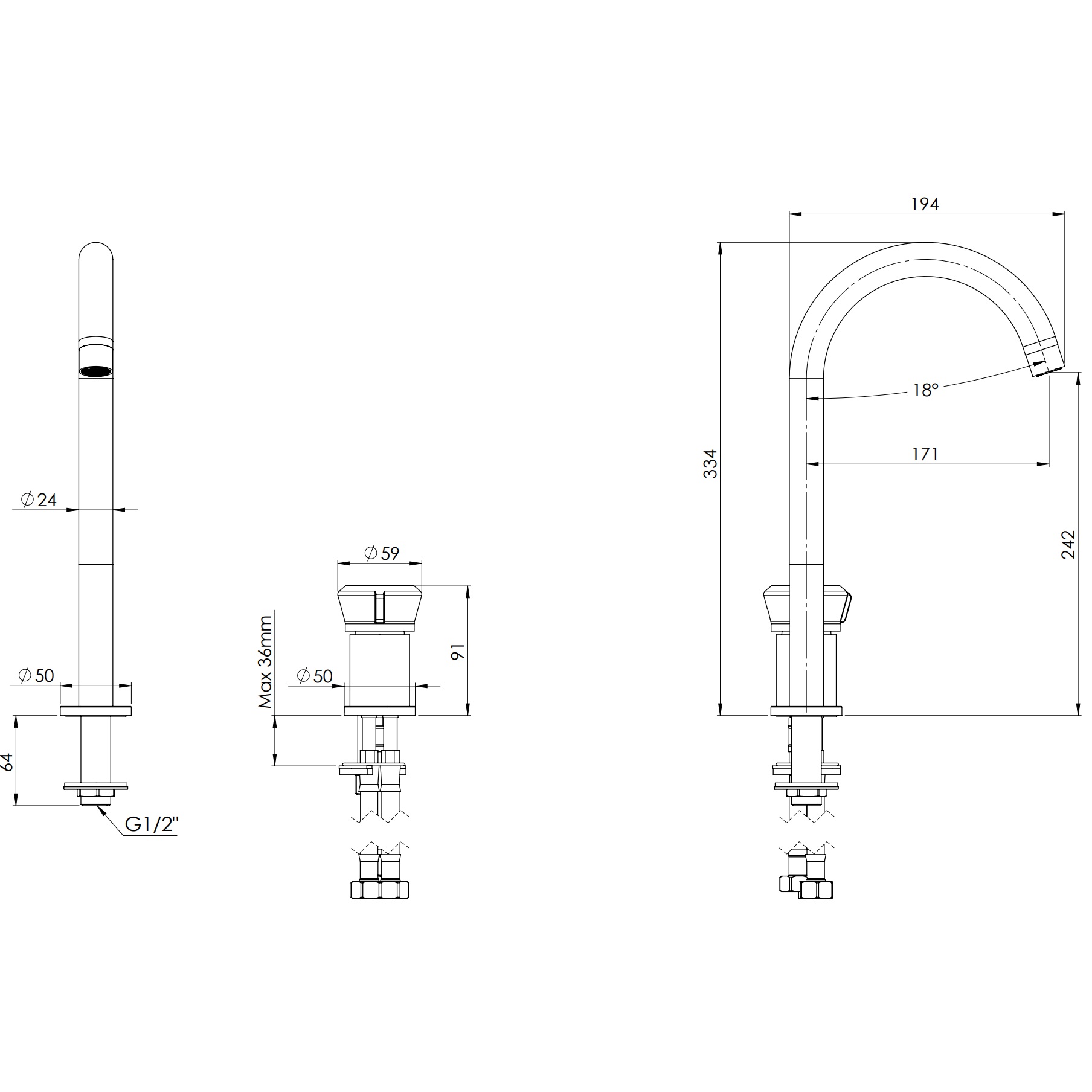 Смеситель для раковины Remer Element ET57LXV (сталь), без донного клапана