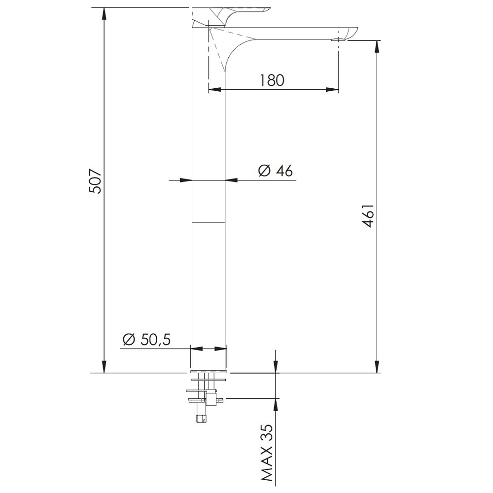 Смеситель для раковины Remer Infinity I10LXXL (хром), с донным клапаном, высокий корпус