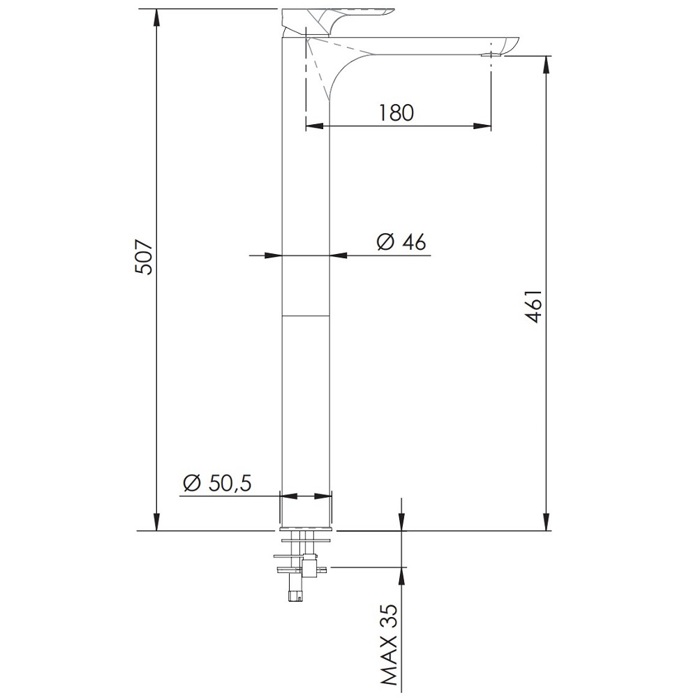 Смеситель для раковины Remer Infinity I11LXXL (хром), без донного клапана, высокий корпус