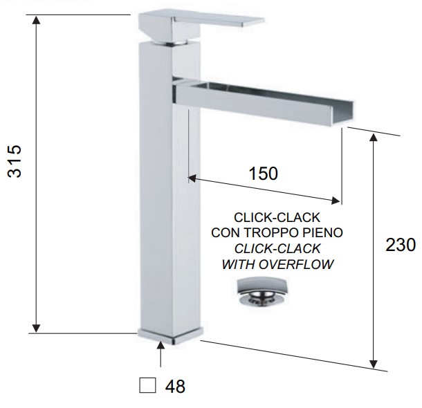 Смеситель для раковины Remer Qubika Cascata QC10L (хром)