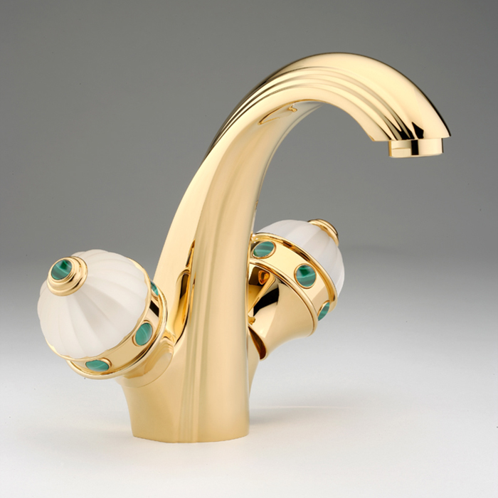 Смеситель для раковины THG Amboise Malachite A1J-F01-2155 (золотой, малахит), с донным клапаном