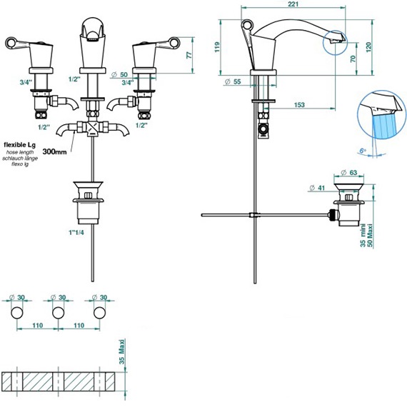 Смеситель для раковины THG Bagatelle metal U3B-F01-151 (золотой), с донным клапаном