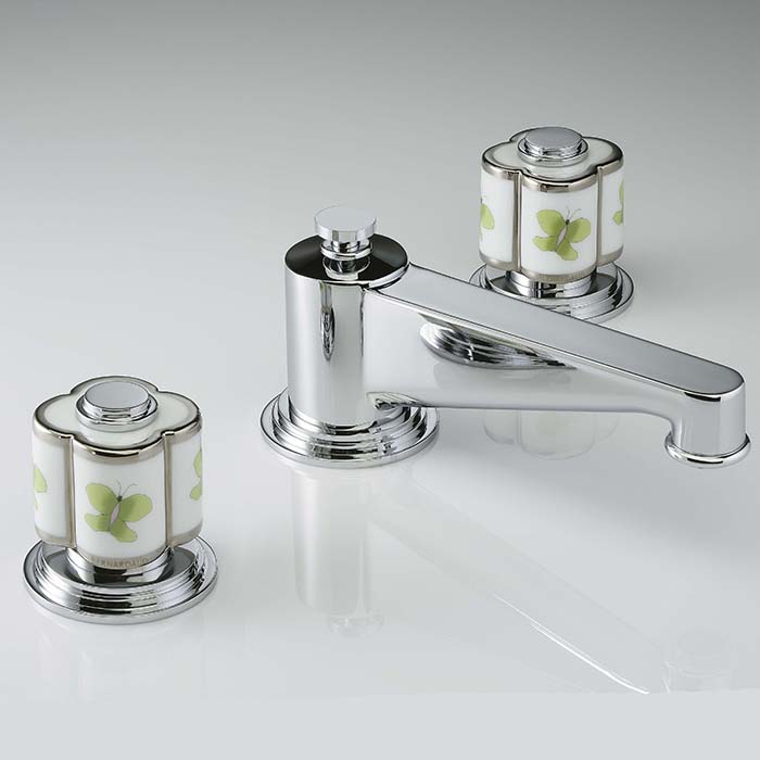 Смеситель для раковины THG Capucine Vert Decor Platine A7E-A02-151 (платина, зеленый, белый), с донным клапаном