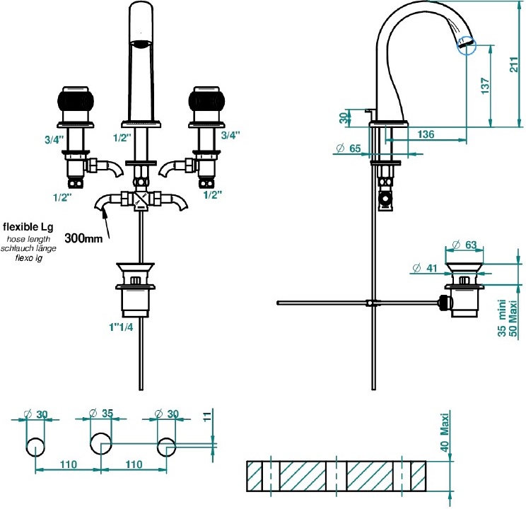 Смеситель для раковины THG Diplomate grooved rings U4B-A02-151 (хром), с донным клапаном