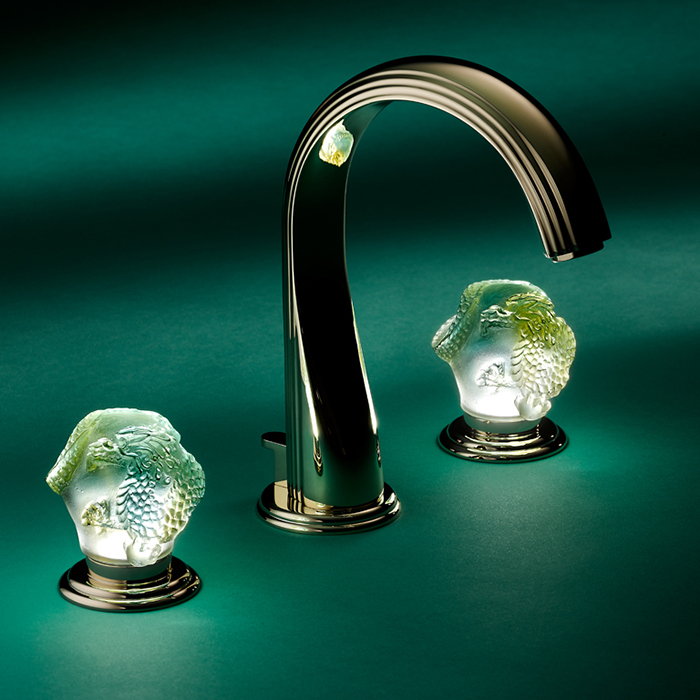 Смеситель для раковины THG Dragon Jade U5H-F01-151LED (золотой, зеленый хрусталь), с донным клапаном, LED