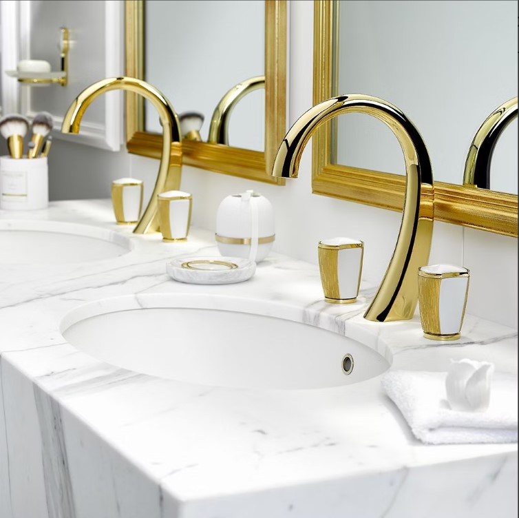 Смеситель для раковины THG Infini Porcelaine U2F-F01-151 (золотой, белый), с донным клапаном