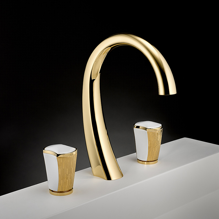 Смеситель для раковины THG Infini Porcelaine U2F-F01-151 (золотой, белый), с донным клапаном
