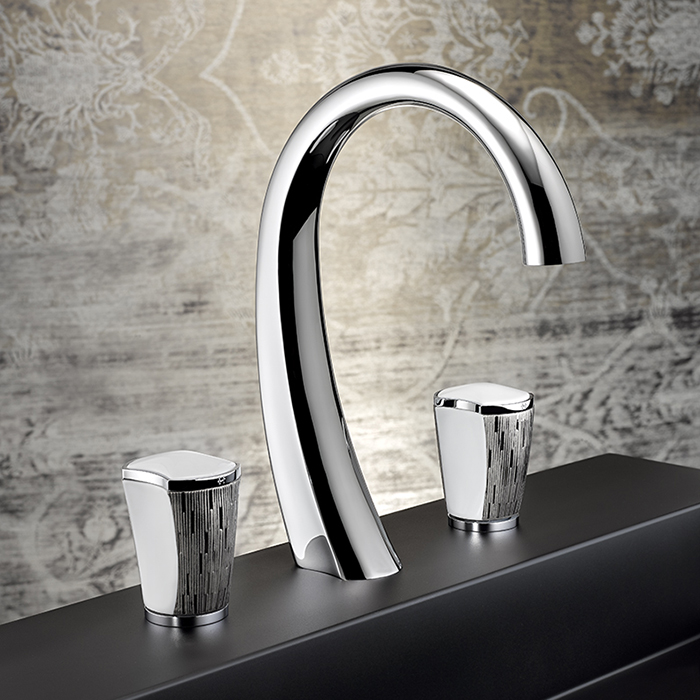 Смеситель для раковины THG Infini white porcelain with platinum U2E-A02-151 (хром, белый, платина), с донным клапаном
