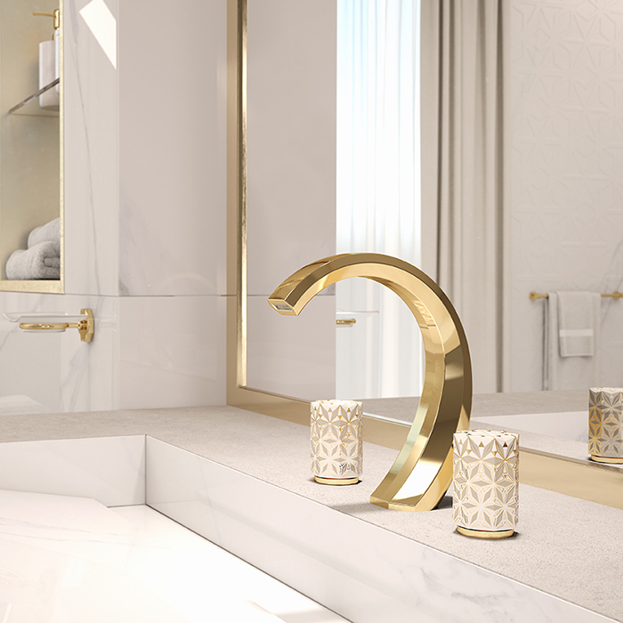 Смеситель для раковины THG Nihal Porcelaine Ivoire U2N-F30-151 (золотой, айвори), с донным клапаном
