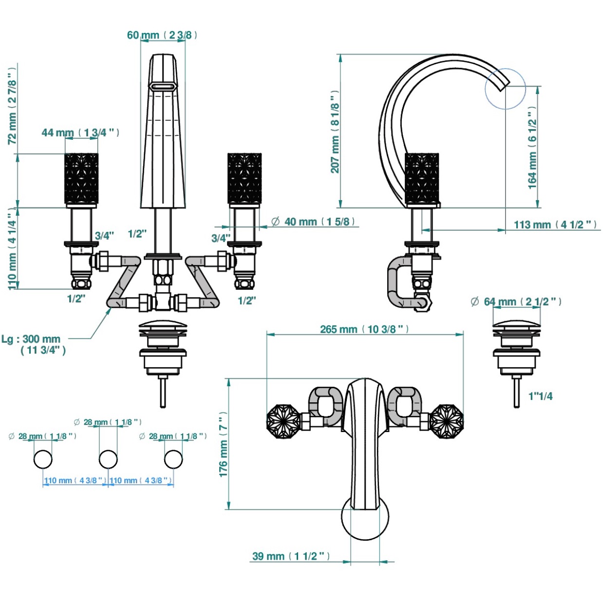 Смеситель для раковины THG Nihal metal lisse U2M-A02-151 (хром), с донным клапаном