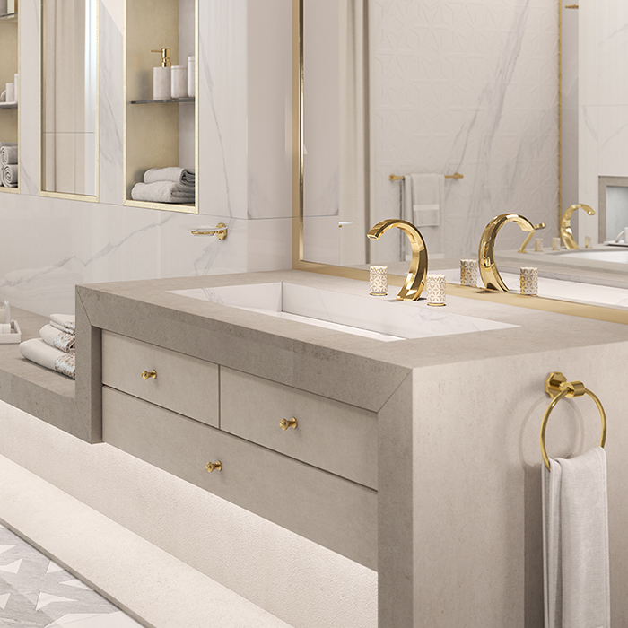 Смеситель для раковины THG Nihal Porcelaine Ivoire U2N-F30-151 (золотой, айвори), с донным клапаном