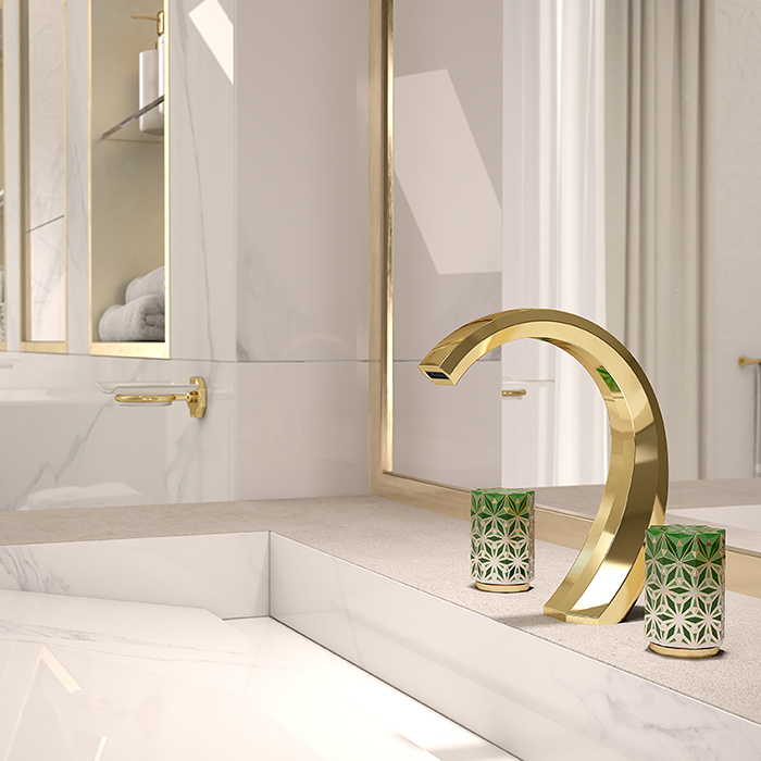 Смеситель для раковины THG Nihal Porcelaine Verte U2R-F30-151 (золотой, зеленый), с донным клапаном